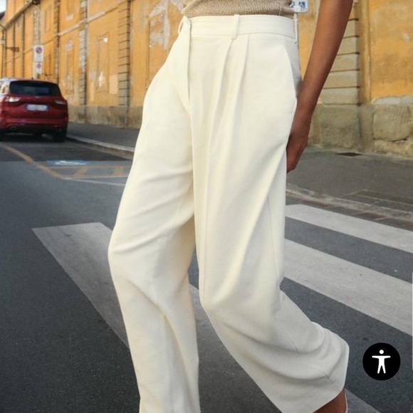 Zara NWT ecru wide leg pants with darts 7997/272 - Picture 7 of 9